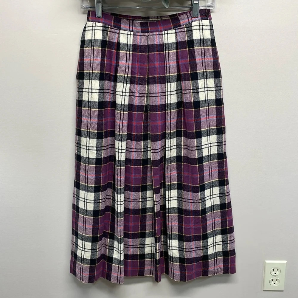 Vintage Pendleton Authentic Dress Culloden Tartan Plaid Purple Wool Skirt 8